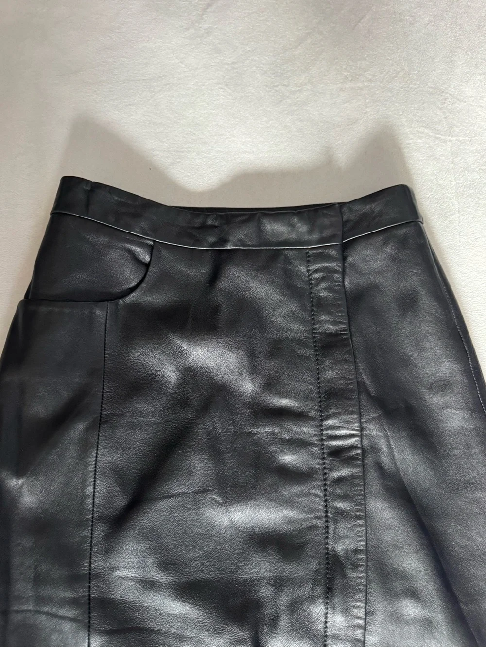 All Saints Black Genuine Leather High-Waist Mid -Length Pencil Skirt size 4